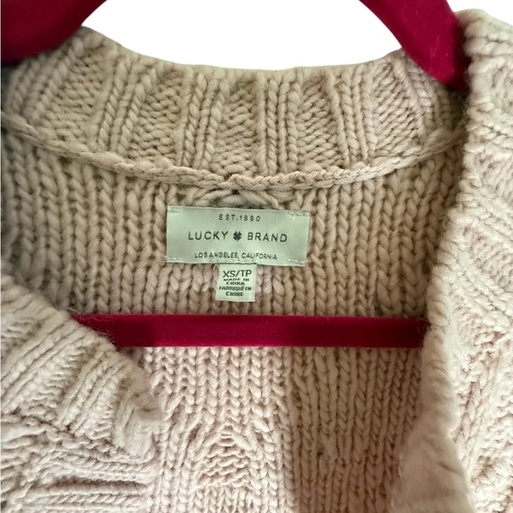 Lucky Brand Blush Pink Cable Knit Open Front Cardigan Sweater XS Cozy Chunky - Picture 3 of 5